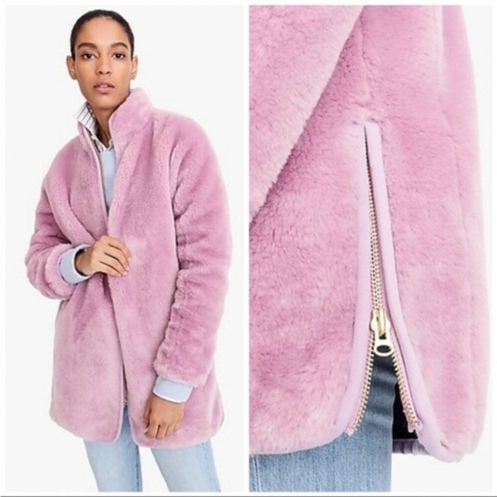 J.Crew teddy faux-fur zip-up‎ coat size XXL wisteria NWT
